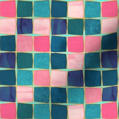 Almost Squares Abstract Tile Collage in Pink and Blue Small
