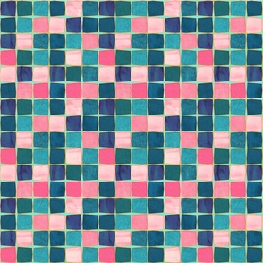 Almost Squares Abstract Tile Collage in Pink and Blue Small