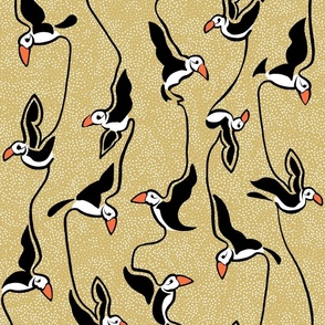 Puffin Dance - Stripes - Gold w Wt Dots