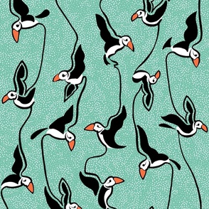 Puffin Dance - Stripes - Sea Green w Wt Dots