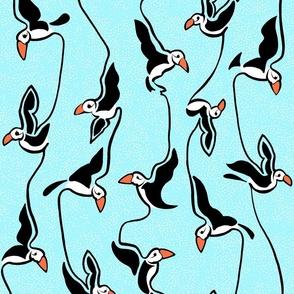 Puffin Dance - Stripes - Soft Cyan w Wt Dots