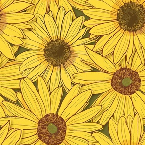 Yellow Carpet of Helianthus Sunflowers 18"