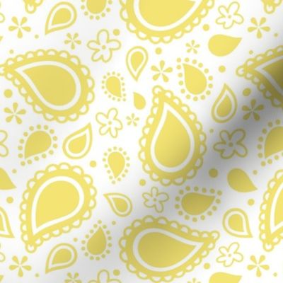 Medium Scale Playful Paisley Bandana Buttercup Yellow on White