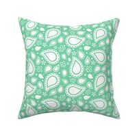 Medium Scale Playful Paisley Bandana Buttercup White on Jade