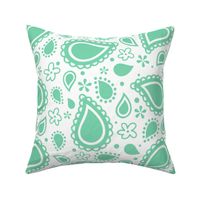 Large Scale Playful Paisley Bandana Buttercup Jade on White