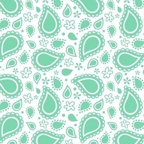 Small Scale Playful Paisley Bandana Buttercup Jade on White