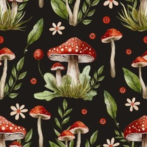 Fall fungi red mushroom cute watercolor 