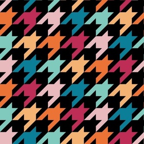 Large Scale Colorful Houndstooth on Black
