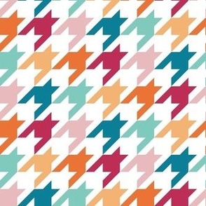 Medium Scale Colorful Houndstooth on White