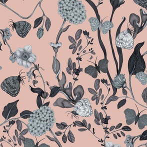 Moody Amelia Wallpaper Monochromatic Blue on Pink // Large Scale