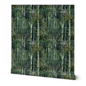 Bamboo Trees in Endless Lush Wet Hawaiian Forest Grove in Muted Green Watercolors