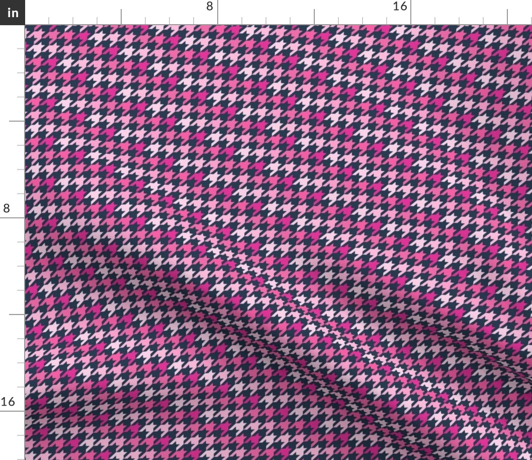 Small Scale Pink Houndstooth on Navy