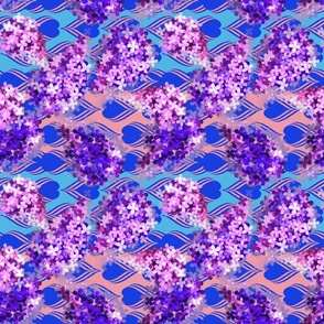 lilac flowers on geometric heart print by rysunki_malunki