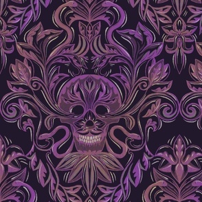 Blooming skull damask dark purple
