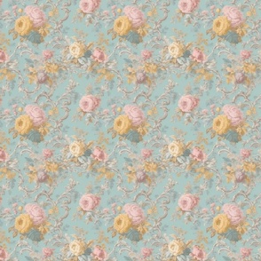 Shabby chic,pastels,multi florals, peonies,roses,toile, decoupage,rustic,French chic,Versailles royalty,Rococo design, Floral motifs,Ornate patterns,Delicate details,Baroque influences, Pastel color palette,Whimsical curves,Nature-inspired motifs,Scrollwo