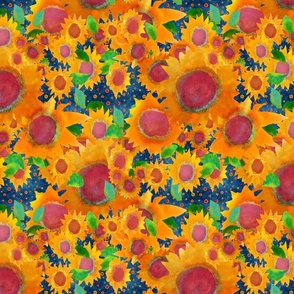 Sunflowers on Blue with Polka Dots