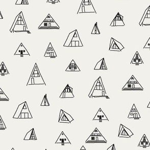 A-frame Cabin Line Art in Charcoal Gray on a NEW Beige Cream // small