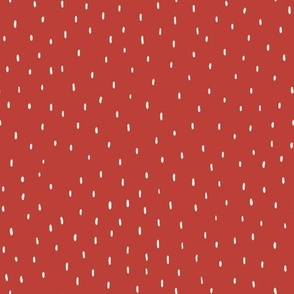 Falling Snow Dash Dots in Ivory White on Crimson Red for Holidays, Winter, and Christmas