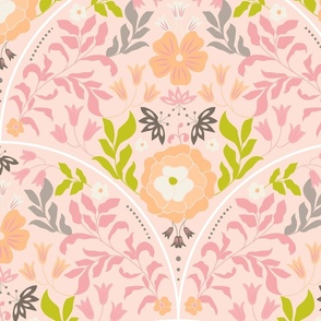 Peach and Pink Floral Scallop - Large Scale