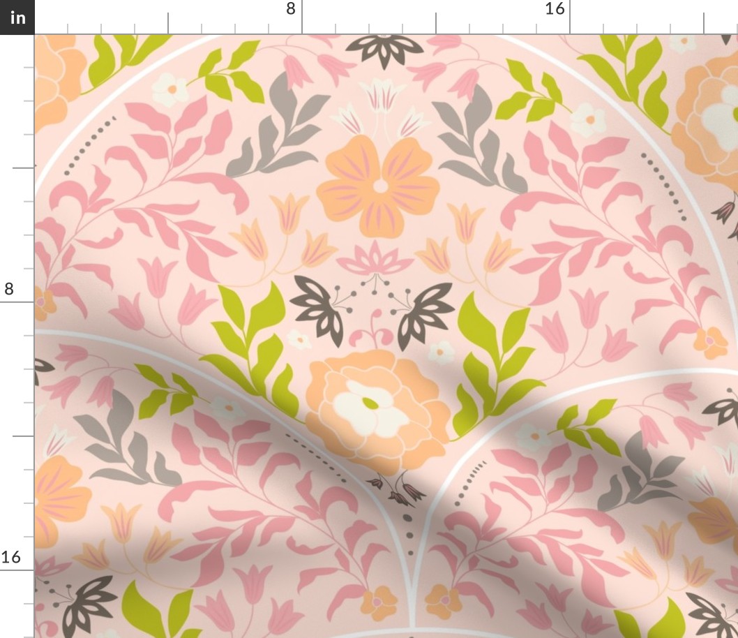 Peach and Pink Floral Scallop - Large Scale