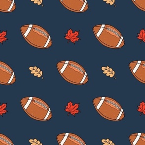 Large Scale Fall Leaves and Footballs on Navy