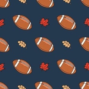 Medium Scale Fall Leaves and Footballs on Navy