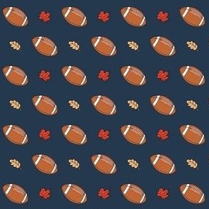 Small Scale Fall Leaves and Footballs on Navy