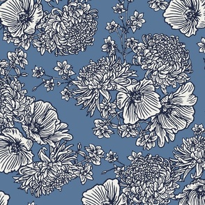 MARU HAND DRAWN FLORAL- BLUE LRG