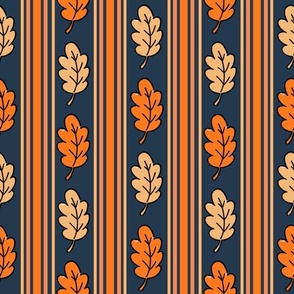 Large Scale Fall Leaves and Sporty Stripes on Navy