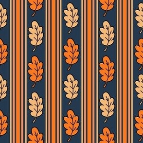 Medium Scale Fall Leaves and Sporty Stripes on Navy