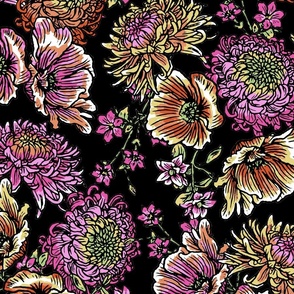 EMILY PAINTED TROPICAL FLORAL- BLACK LRG