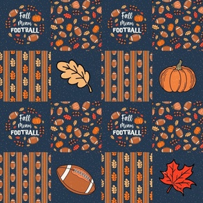 Bigger 6" Patchwork Fall Means Football on Navy for Cheater Quilt or Blanket