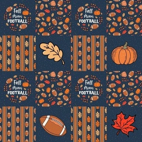 Smaller 3" Patchwork Fall Means Football on Navy for Cheater Quilt or Blanket