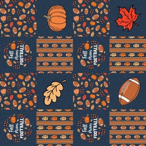 Bigger Rotated 6" Patchwork Fall Means Football on Navy for Cheater Quilt or Blanket