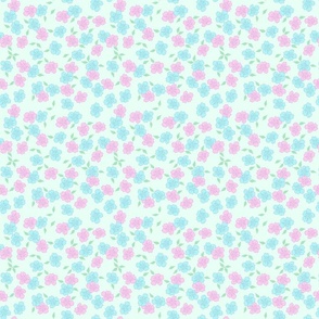 Buttercup Ditsy Floral in Light Blue and Pink on Mint Green Background