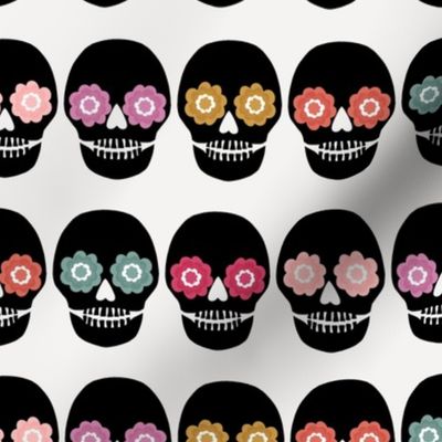 Modern Whimsical Skulls with Colorful Flowers with White Eyes - 12x12- Large