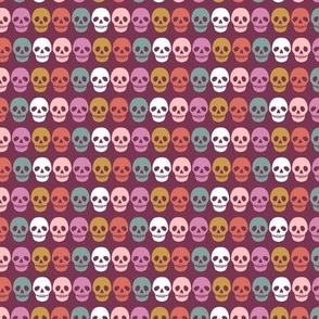 0.75 inch Colorful Rainbow Skulls on a Plum Purple Background - 3x3 inch repeat  - small