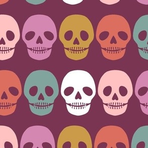 2.5 inch Colorful Rainbow Skulls on a Plum Purple Background - 12x12 inch repeat - Large 