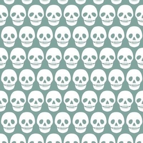 Lines of White Novelty Skulls on an Aqua Green background - 12x12