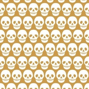 Lines of White Novelty Skulls on a Mustard Yellow background - 12x12