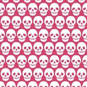 Lines of White Novelty Skulls on a Magenta Pink background - 12x12
