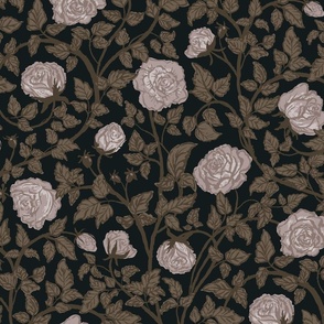 [X-LARGE} - Whimsical Gothic Rose Vines in dark Moody Elegance color vintage romantic floral victorian aesthetic  muted purple brown gray