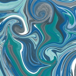 Marble psychodelic in teal, grey and blue - Large