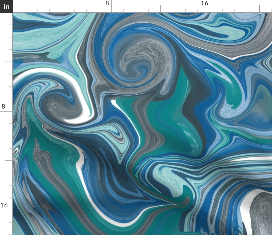 Marble psychodelic in teal, grey and blue - Large