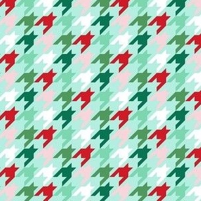 Small Scale Holiday Houndstooth in Red Green Pink on Mint