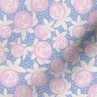 MEDIUM: Whimsical Rosebuds: Playful carnation pink roses and white leaves
