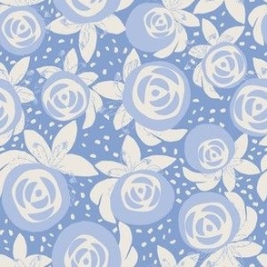 MEDIUM: Whimsical Rosebuds: Playful serenity blue roses with white seeds