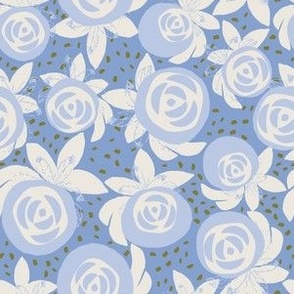 MEDIUM: Whimsical Rosebuds: Playful serenity blue roses with brown seeds