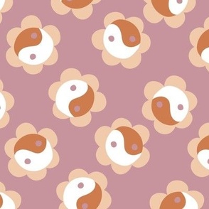 retro flower power yin yang - lilac mauve peach terracotta ginger brown