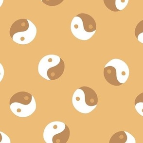 retro freehand yin yang polka do - retro golden  yellow and burnt brown